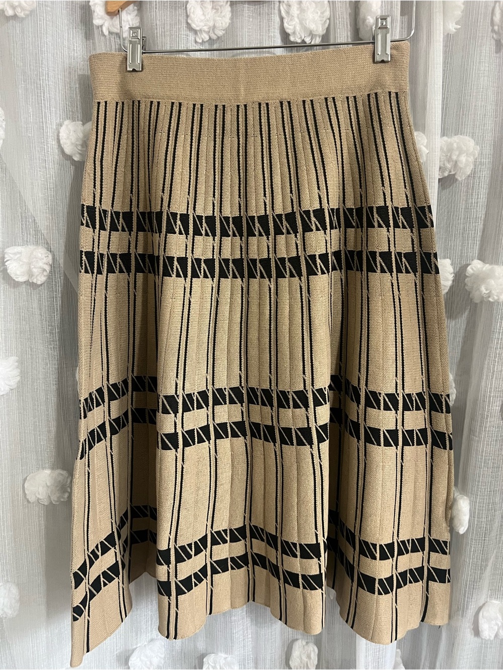 Emma & Posh Beige and Black Patterned Pleated Skirt